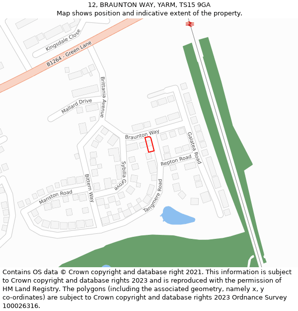 12, BRAUNTON WAY, YARM, TS15 9GA: Location map and indicative extent of plot