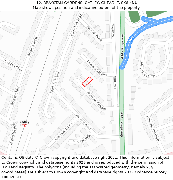 12, BRAYSTAN GARDENS, GATLEY, CHEADLE, SK8 4NU: Location map and indicative extent of plot