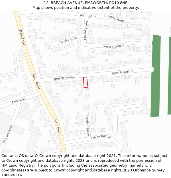 12, BREACH AVENUE, EMSWORTH, PO10 8NB: Location map and indicative extent of plot