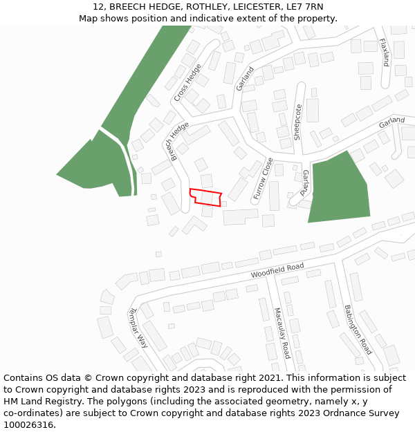 12, BREECH HEDGE, ROTHLEY, LEICESTER, LE7 7RN: Location map and indicative extent of plot