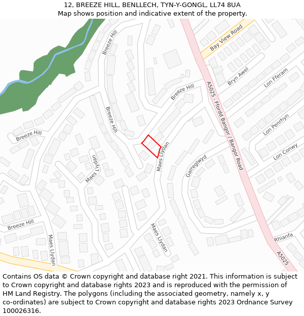 12, BREEZE HILL, BENLLECH, TYN-Y-GONGL, LL74 8UA: Location map and indicative extent of plot