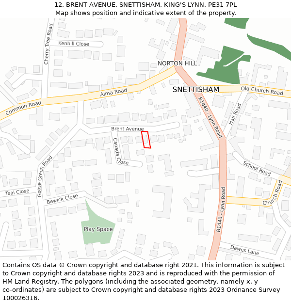 12, BRENT AVENUE, SNETTISHAM, KING'S LYNN, PE31 7PL: Location map and indicative extent of plot