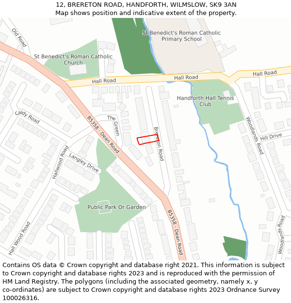 12, BRERETON ROAD, HANDFORTH, WILMSLOW, SK9 3AN: Location map and indicative extent of plot