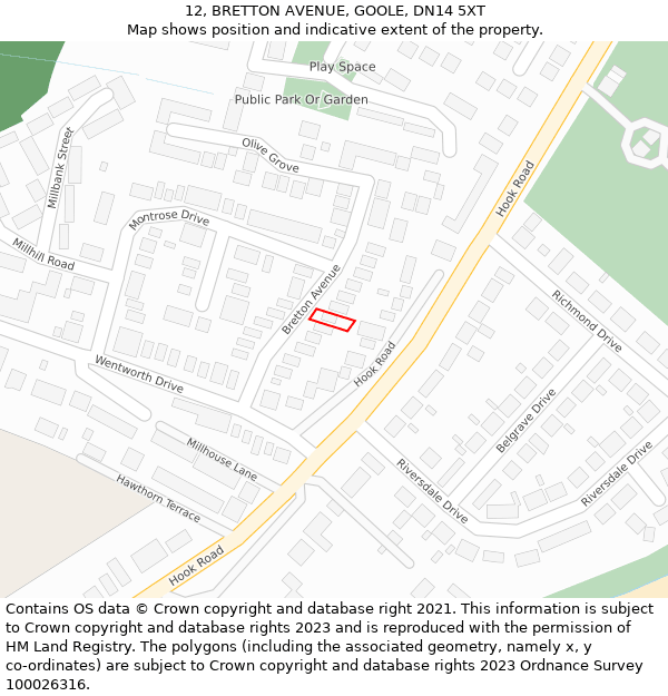 12, BRETTON AVENUE, GOOLE, DN14 5XT: Location map and indicative extent of plot