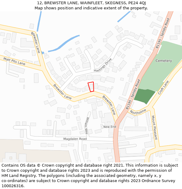 12, BREWSTER LANE, WAINFLEET, SKEGNESS, PE24 4QJ: Location map and indicative extent of plot