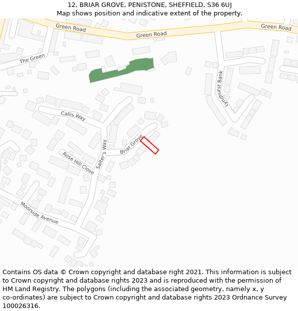12, BRIAR GROVE, PENISTONE, SHEFFIELD, S36 6UJ: Location map and indicative extent of plot