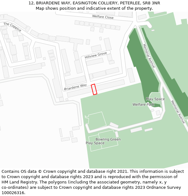 12, BRIARDENE WAY, EASINGTON COLLIERY, PETERLEE, SR8 3NR: Location map and indicative extent of plot