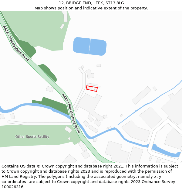 12, BRIDGE END, LEEK, ST13 8LG: Location map and indicative extent of plot