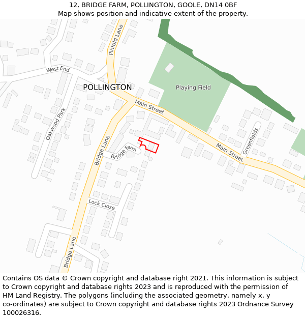 12, BRIDGE FARM, POLLINGTON, GOOLE, DN14 0BF: Location map and indicative extent of plot