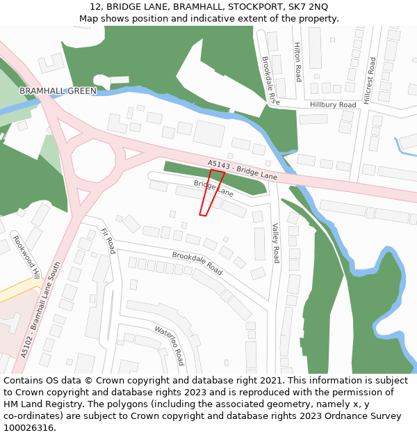 12, BRIDGE LANE, BRAMHALL, STOCKPORT, SK7 2NQ: Location map and indicative extent of plot