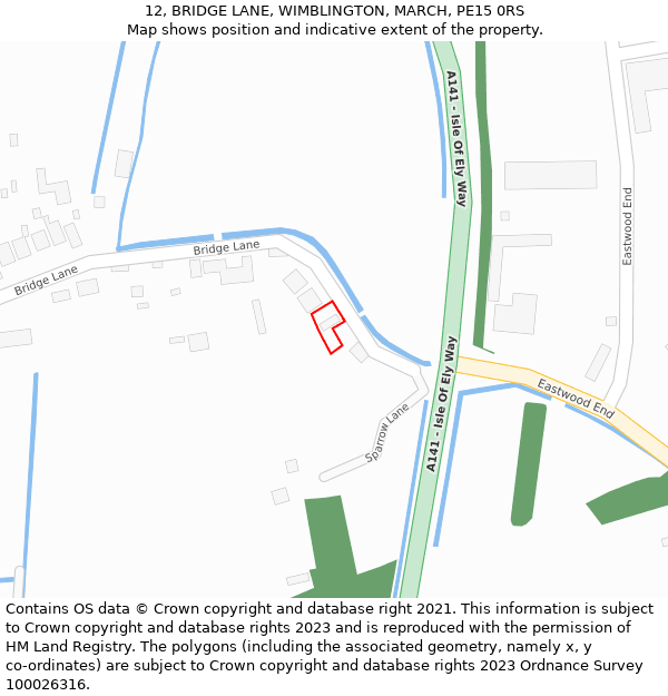 12, BRIDGE LANE, WIMBLINGTON, MARCH, PE15 0RS: Location map and indicative extent of plot
