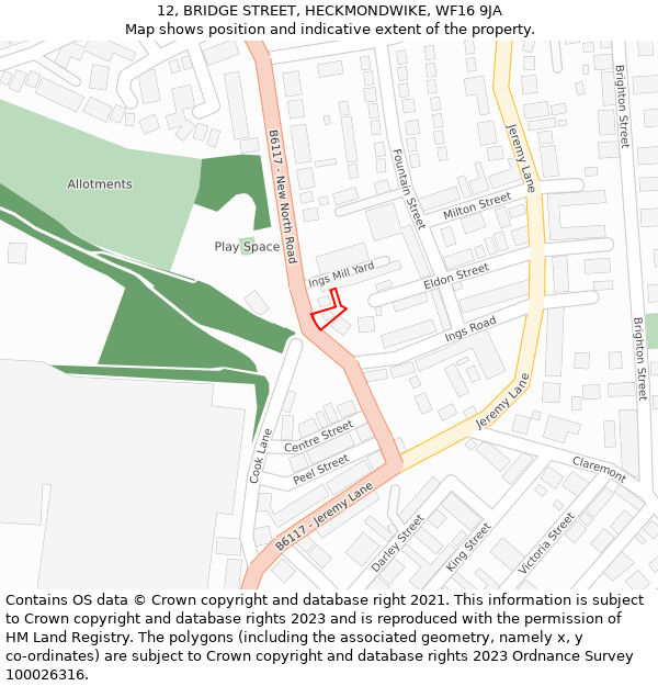 12, BRIDGE STREET, HECKMONDWIKE, WF16 9JA: Location map and indicative extent of plot