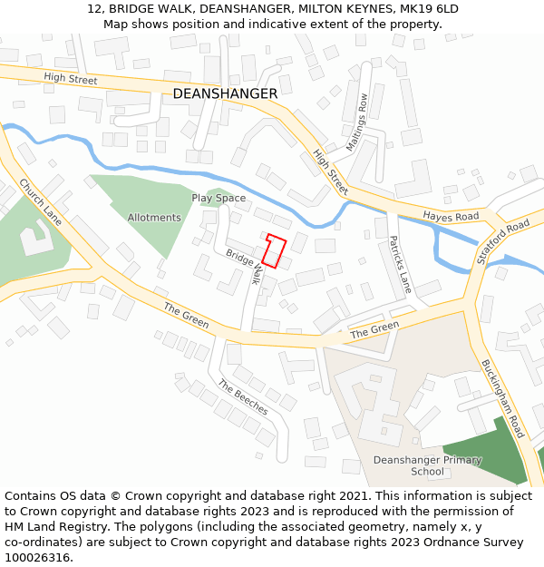 12, BRIDGE WALK, DEANSHANGER, MILTON KEYNES, MK19 6LD: Location map and indicative extent of plot