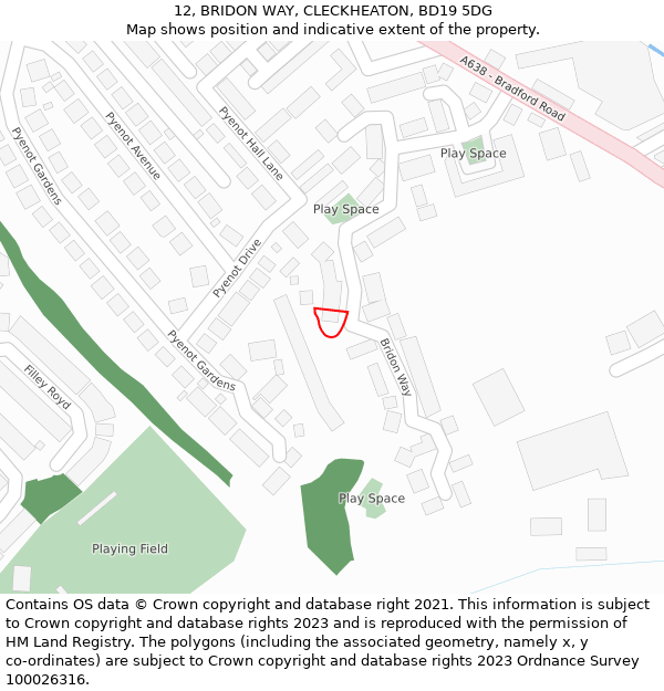 12, BRIDON WAY, CLECKHEATON, BD19 5DG: Location map and indicative extent of plot