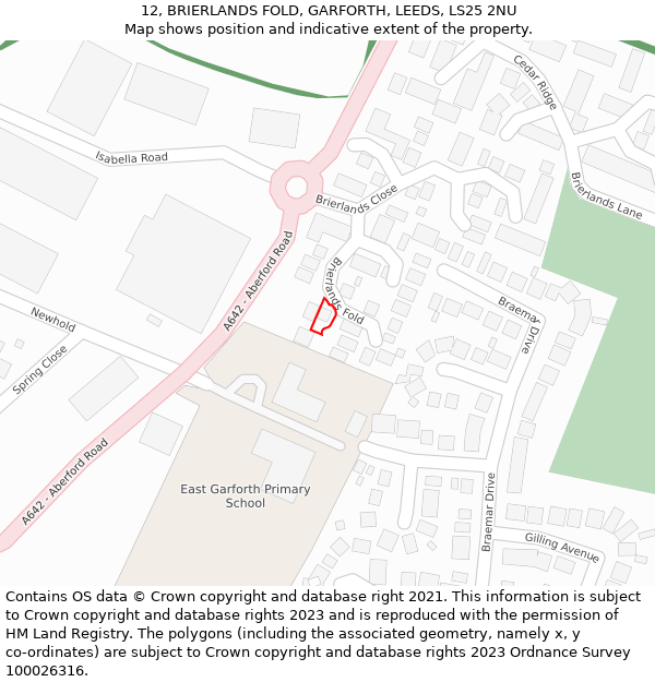 12, BRIERLANDS FOLD, GARFORTH, LEEDS, LS25 2NU: Location map and indicative extent of plot