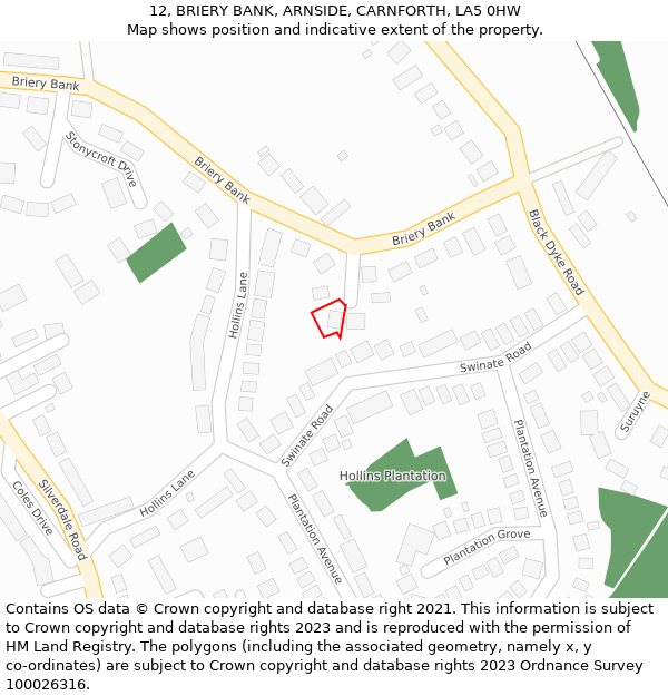 12, BRIERY BANK, ARNSIDE, CARNFORTH, LA5 0HW: Location map and indicative extent of plot