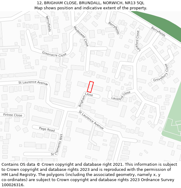 12, BRIGHAM CLOSE, BRUNDALL, NORWICH, NR13 5QL: Location map and indicative extent of plot