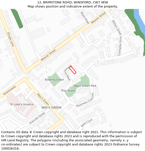 12, BRIMSTONE ROAD, WINSFORD, CW7 4EW: Location map and indicative extent of plot