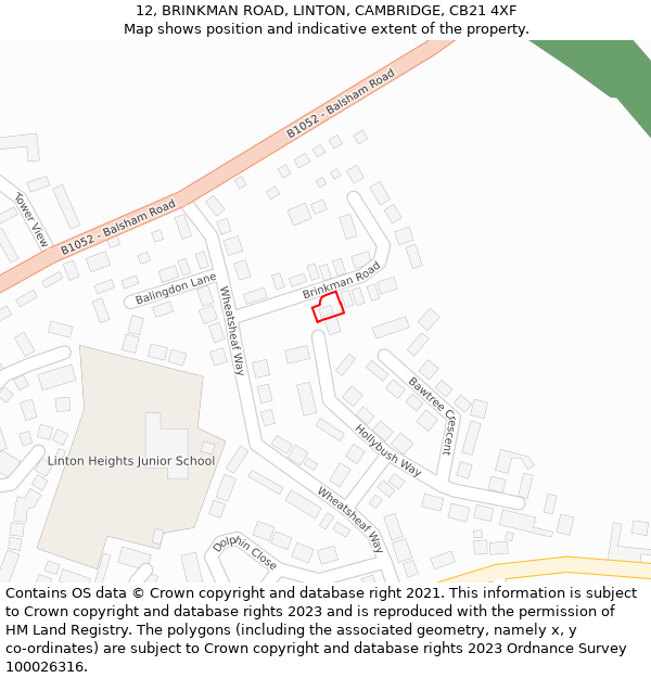 12, BRINKMAN ROAD, LINTON, CAMBRIDGE, CB21 4XF: Location map and indicative extent of plot