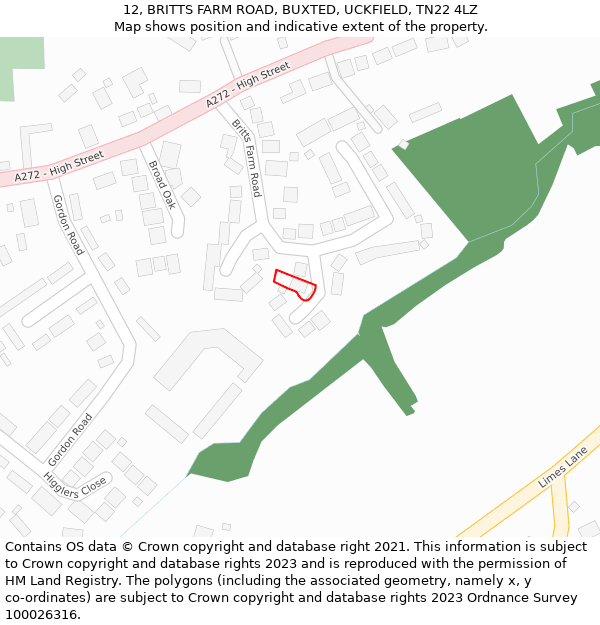 12, BRITTS FARM ROAD, BUXTED, UCKFIELD, TN22 4LZ: Location map and indicative extent of plot