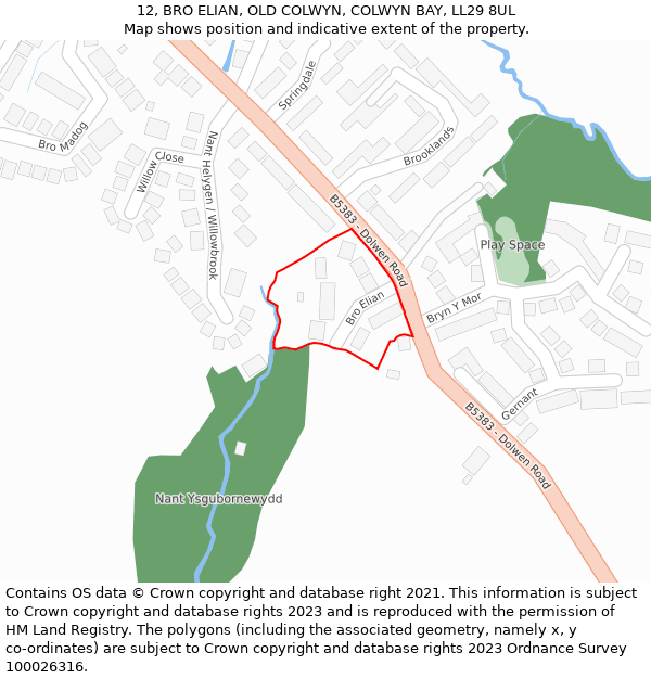 12, BRO ELIAN, OLD COLWYN, COLWYN BAY, LL29 8UL: Location map and indicative extent of plot