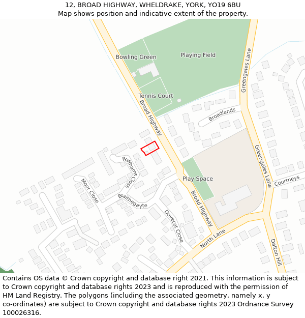 12, BROAD HIGHWAY, WHELDRAKE, YORK, YO19 6BU: Location map and indicative extent of plot