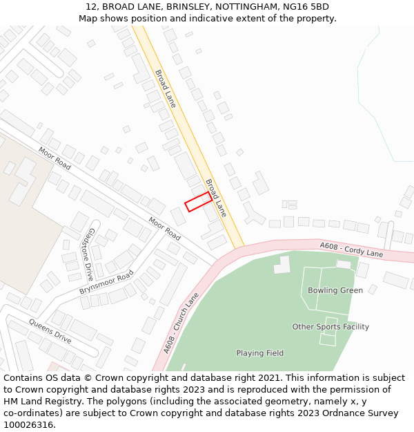 12, BROAD LANE, BRINSLEY, NOTTINGHAM, NG16 5BD: Location map and indicative extent of plot