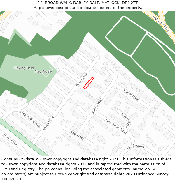 12, BROAD WALK, DARLEY DALE, MATLOCK, DE4 2TT: Location map and indicative extent of plot