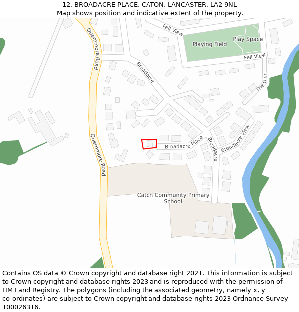 12, BROADACRE PLACE, CATON, LANCASTER, LA2 9NL: Location map and indicative extent of plot