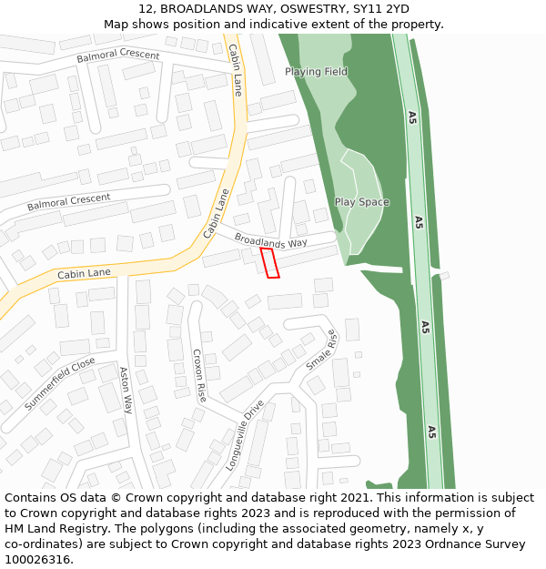 12, BROADLANDS WAY, OSWESTRY, SY11 2YD: Location map and indicative extent of plot