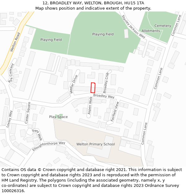 12, BROADLEY WAY, WELTON, BROUGH, HU15 1TA: Location map and indicative extent of plot