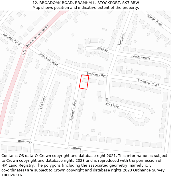 12, BROADOAK ROAD, BRAMHALL, STOCKPORT, SK7 3BW: Location map and indicative extent of plot