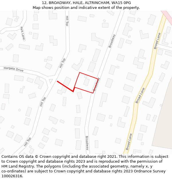 12, BROADWAY, HALE, ALTRINCHAM, WA15 0PG: Location map and indicative extent of plot
