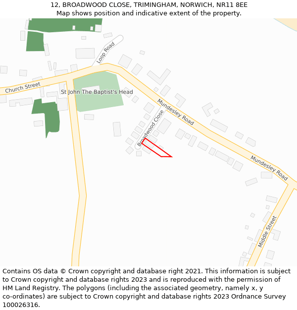 12, BROADWOOD CLOSE, TRIMINGHAM, NORWICH, NR11 8EE: Location map and indicative extent of plot