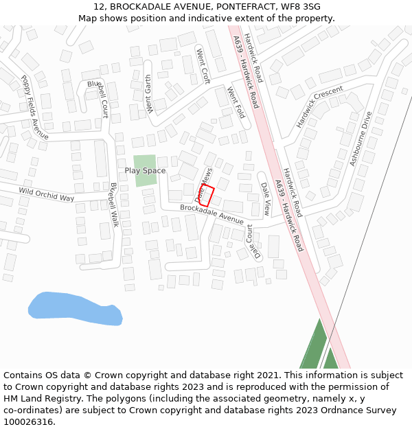 12, BROCKADALE AVENUE, PONTEFRACT, WF8 3SG: Location map and indicative extent of plot
