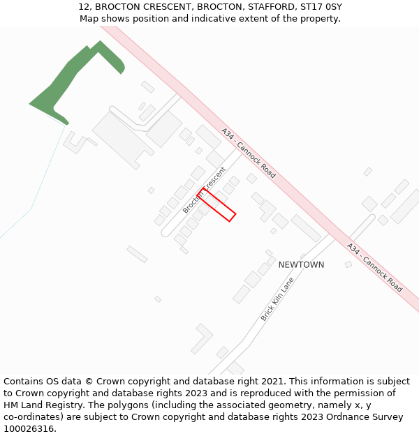 12, BROCTON CRESCENT, BROCTON, STAFFORD, ST17 0SY: Location map and indicative extent of plot