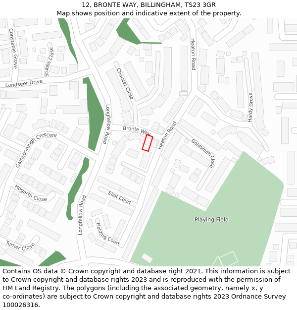 12, BRONTE WAY, BILLINGHAM, TS23 3GR: Location map and indicative extent of plot