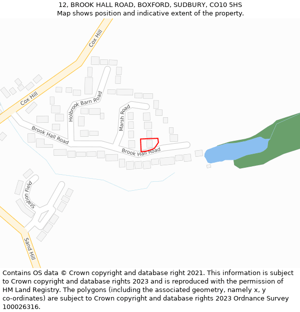 12, BROOK HALL ROAD, BOXFORD, SUDBURY, CO10 5HS: Location map and indicative extent of plot