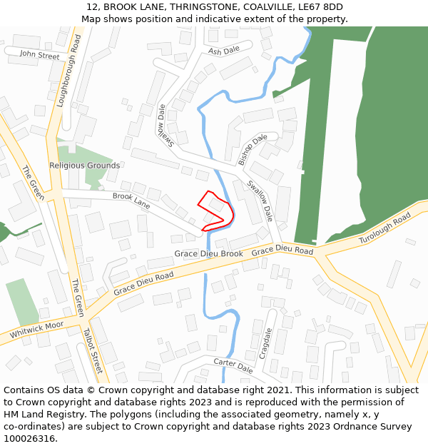 12, BROOK LANE, THRINGSTONE, COALVILLE, LE67 8DD: Location map and indicative extent of plot