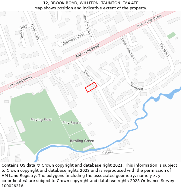 12, BROOK ROAD, WILLITON, TAUNTON, TA4 4TE: Location map and indicative extent of plot