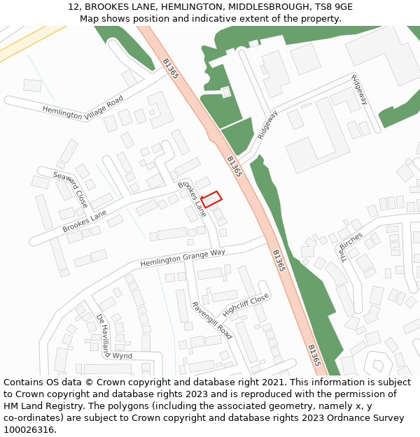 12, BROOKES LANE, HEMLINGTON, MIDDLESBROUGH, TS8 9GE: Location map and indicative extent of plot
