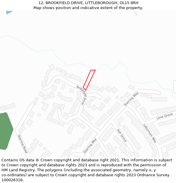 12, BROOKFIELD DRIVE, LITTLEBOROUGH, OL15 8RH: Location map and indicative extent of plot