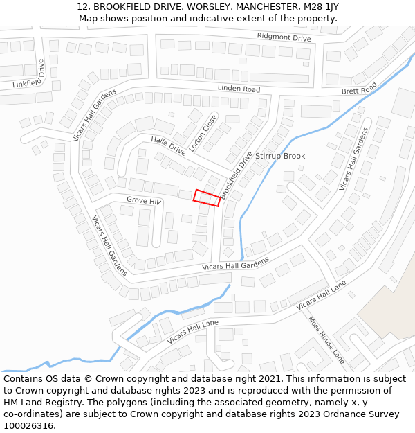 12, BROOKFIELD DRIVE, WORSLEY, MANCHESTER, M28 1JY: Location map and indicative extent of plot