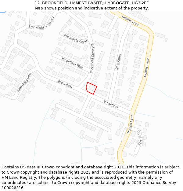 12, BROOKFIELD, HAMPSTHWAITE, HARROGATE, HG3 2EF: Location map and indicative extent of plot