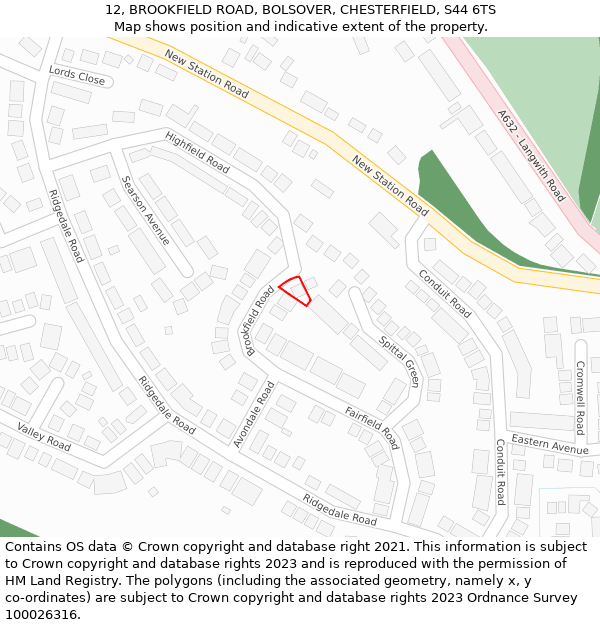 12, BROOKFIELD ROAD, BOLSOVER, CHESTERFIELD, S44 6TS: Location map and indicative extent of plot