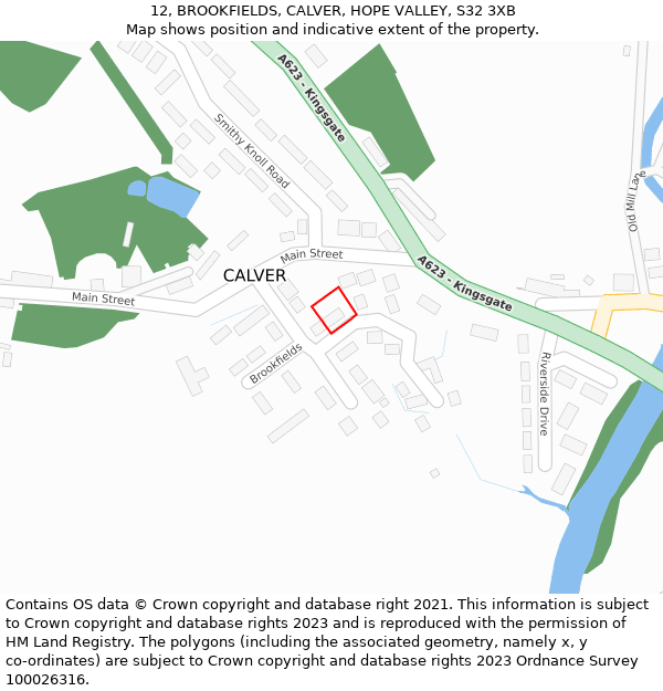 12, BROOKFIELDS, CALVER, HOPE VALLEY, S32 3XB: Location map and indicative extent of plot