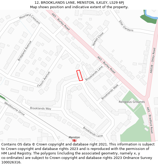 12, BROOKLANDS LANE, MENSTON, ILKLEY, LS29 6PJ: Location map and indicative extent of plot