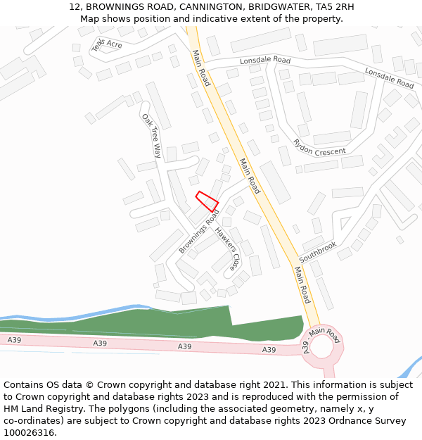 12, BROWNINGS ROAD, CANNINGTON, BRIDGWATER, TA5 2RH: Location map and indicative extent of plot