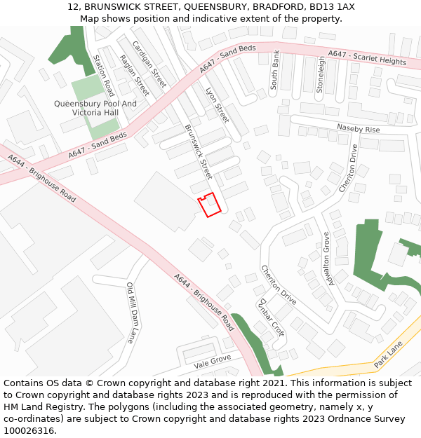 12, BRUNSWICK STREET, QUEENSBURY, BRADFORD, BD13 1AX: Location map and indicative extent of plot