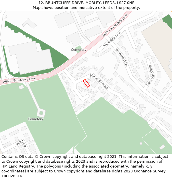 12, BRUNTCLIFFE DRIVE, MORLEY, LEEDS, LS27 0NF: Location map and indicative extent of plot